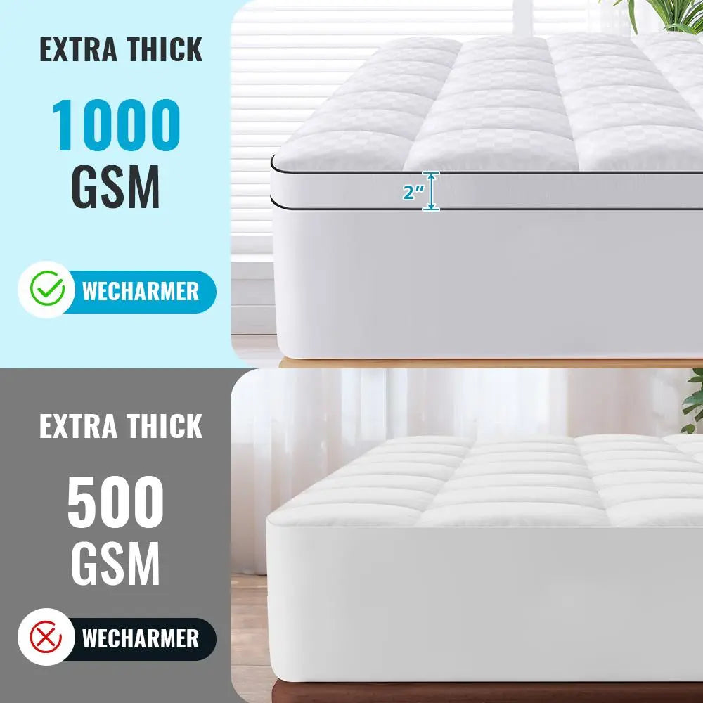 Wecharmer Premium 1000 GSM Microfiber Mattress Topper - Extra Thick Down-Alternative Plush Pad with 8-21" Deep Pocket | Cooling, Fluffy & Perfect for Cloud-Like Sleep