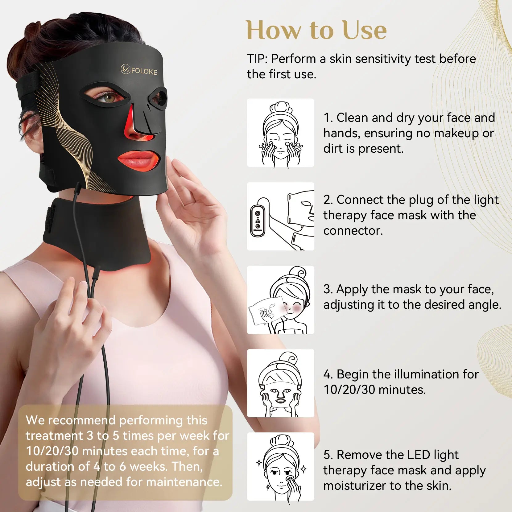 FOLOKR Red Light LED Mask – Home & Travel Skin Care, Face & Neck Rejuvenation, Relax & Sleep Friendly