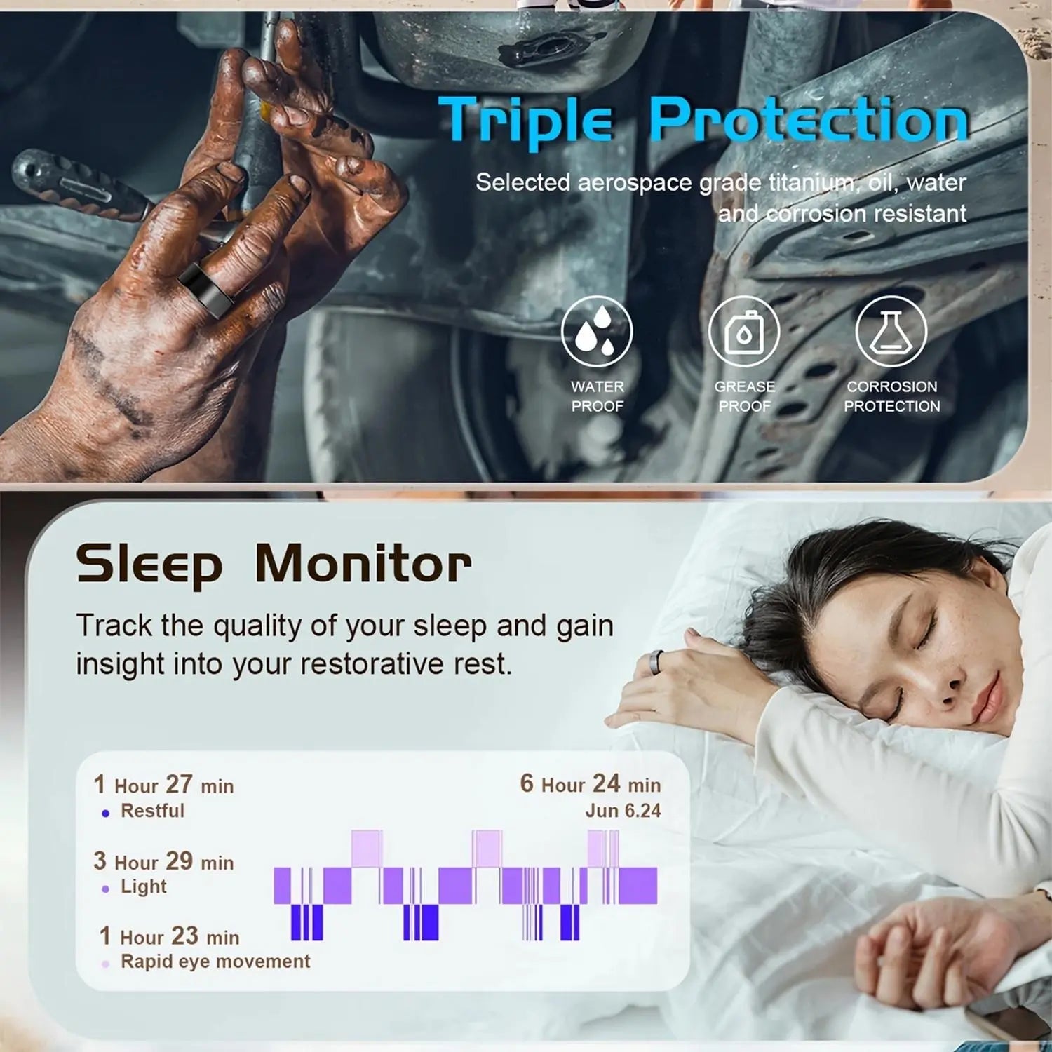 Smart Ring, Fitness Tracker with Wireless Charging Case, Sleep Tracker, Heart Rate Monitor, Multifunctional Sports Ring for Women & Men, Wearable