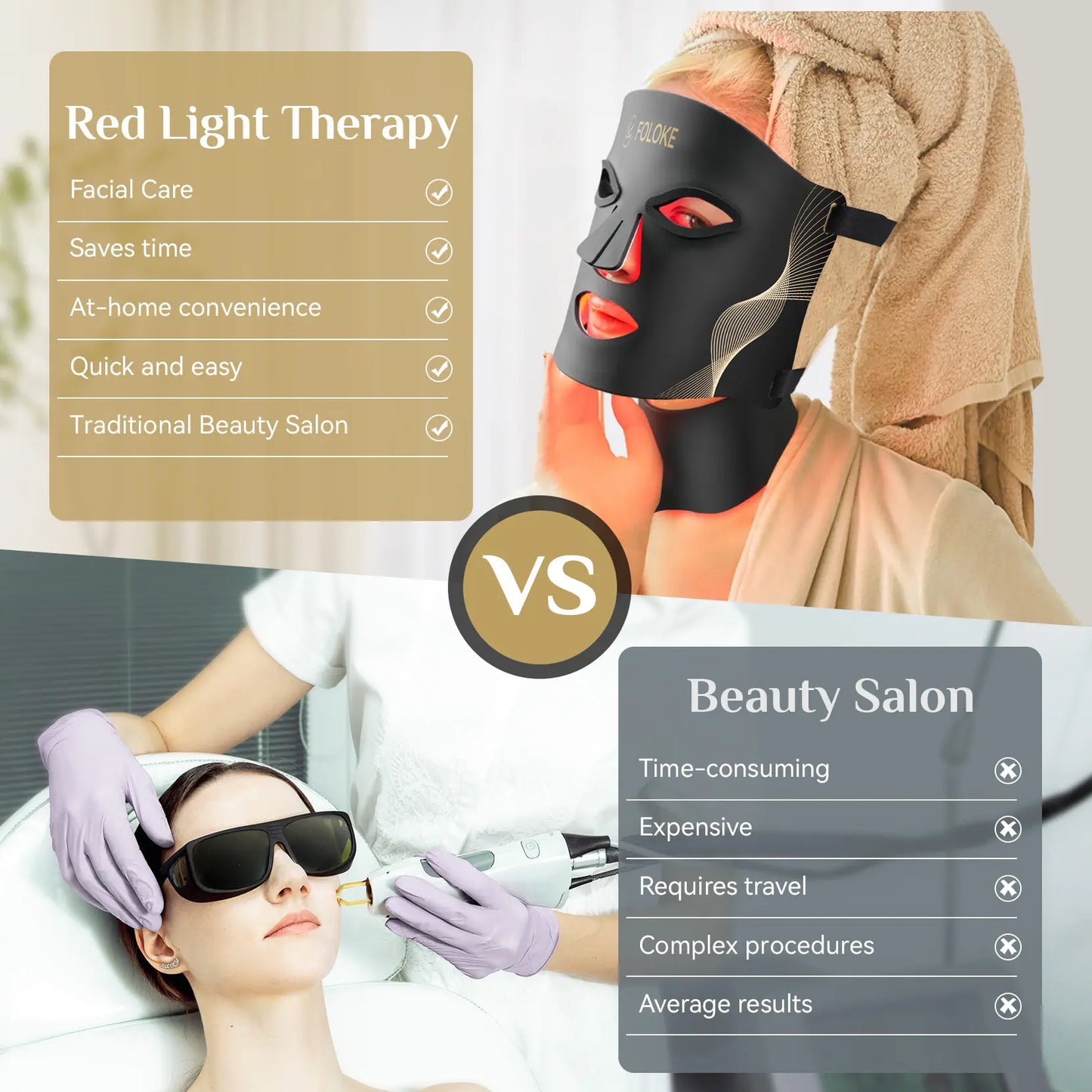 FOLOKR Red Light LED Mask – Home & Travel Skin Care, Face & Neck Rejuvenation, Relax & Sleep Friendly