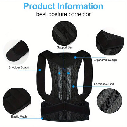 Adjustable Breathable Waist Brace - Lower Back Support & Posture Corrector Belt, Posture Strap for Gym, Sports, Office Sitting