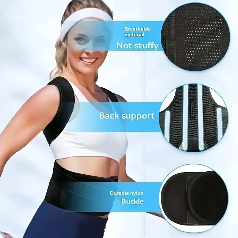 OLLAS Adjustable Back Support for Men & Women | Upper and Lower Back Stabilization with Waist Stability, Breathable Mesh Design | Casual Posture Corrector