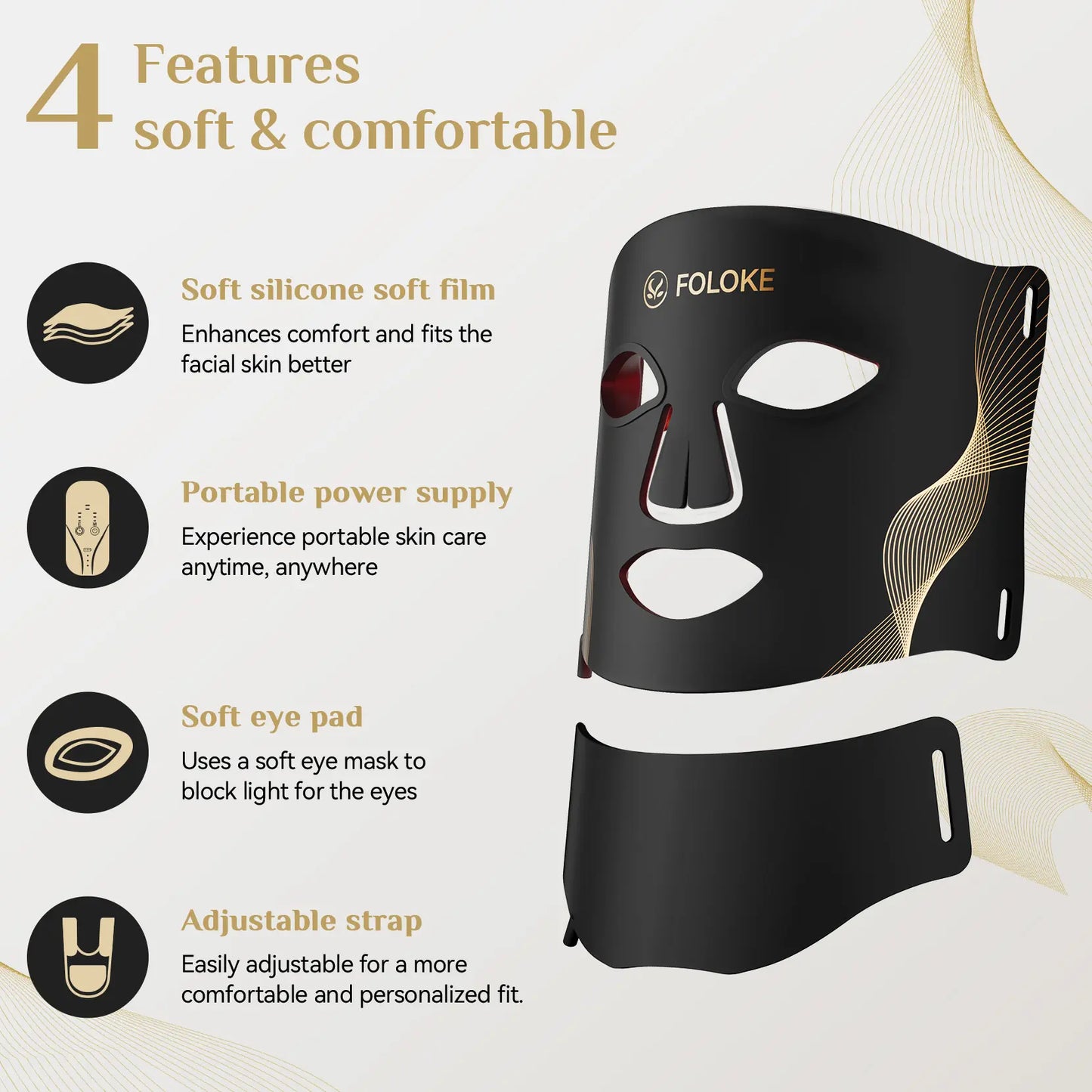 FOLOKR Red Light LED Mask – Home & Travel Skin Care, Face & Neck Rejuvenation, Relax & Sleep Friendly