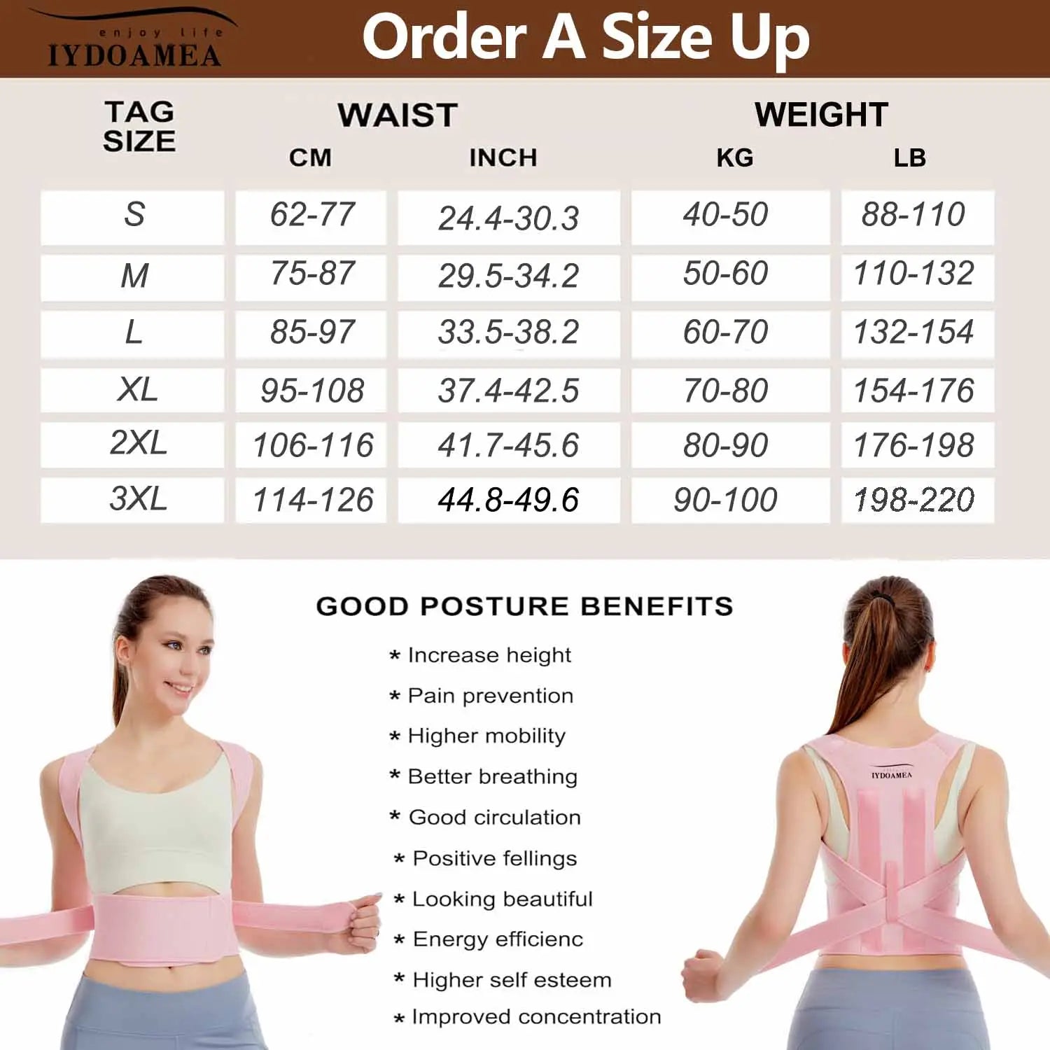 Iydoamea Back Support Belts Posture Corrector Back Brace - (Order a Size Up) - Improves Posture and Provides for Lower and Upper Back Pain Women