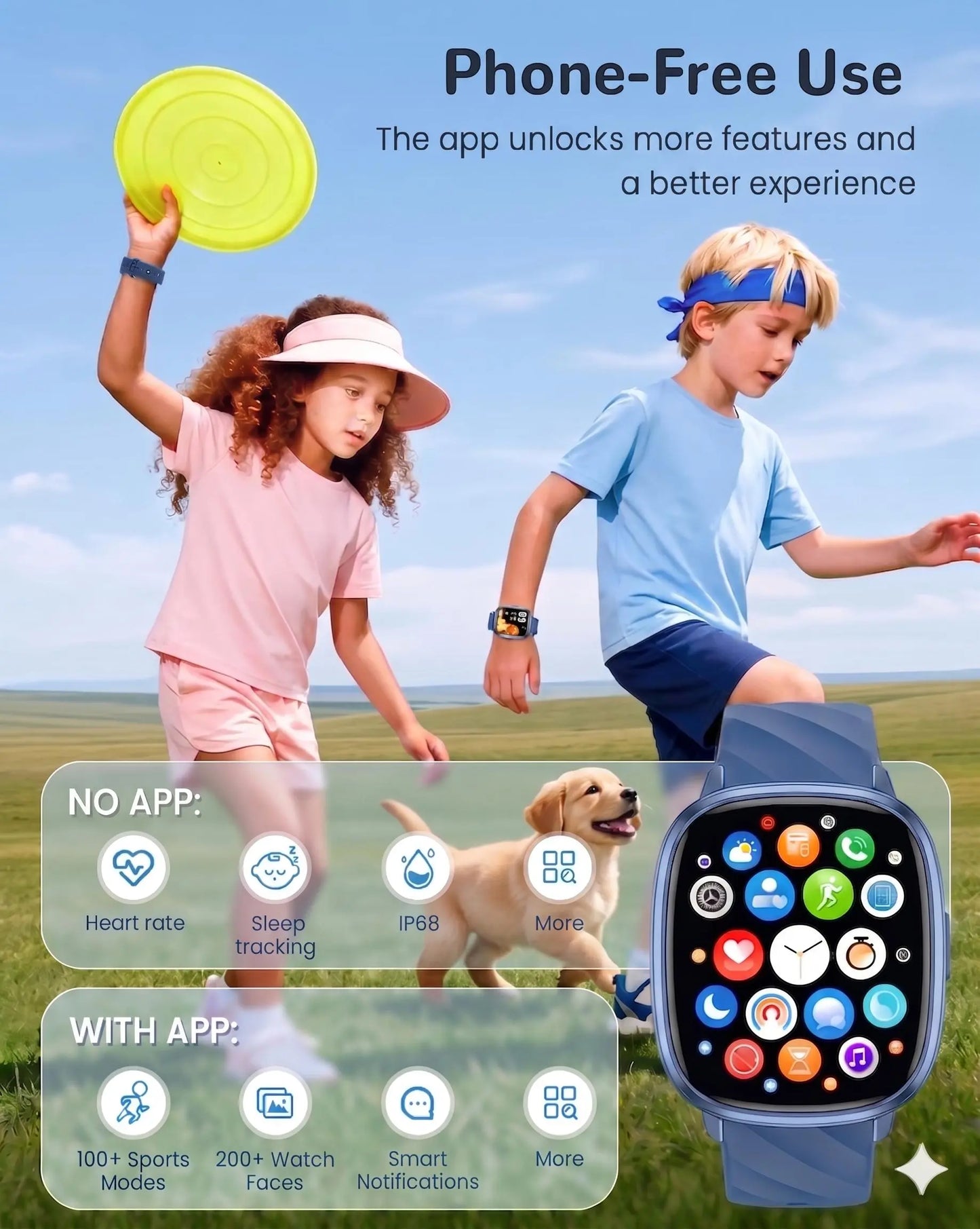 Transformers S60K Kids' Smartwatch 1.6-Inch Fitness Tracker with Heart Rate Monitor, Sleep Tracking, IP68 Water Resistance, 12/24-Hour Format, Educational Toys & Birthday Gifts for Girls Ages 6-12 - Wearable, Adjustable Wearable Adjustable Bluetooth Wrist