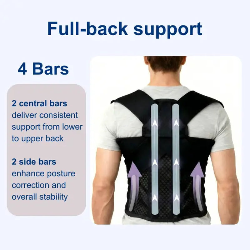 Libertymove Full Back Posture Corrector for Men & Women, 3.1" Wide Strap Back Brace for Upper & Lower Back Support, Recovery & Pain Relief, Adjustable Spinal Support for Hunchback