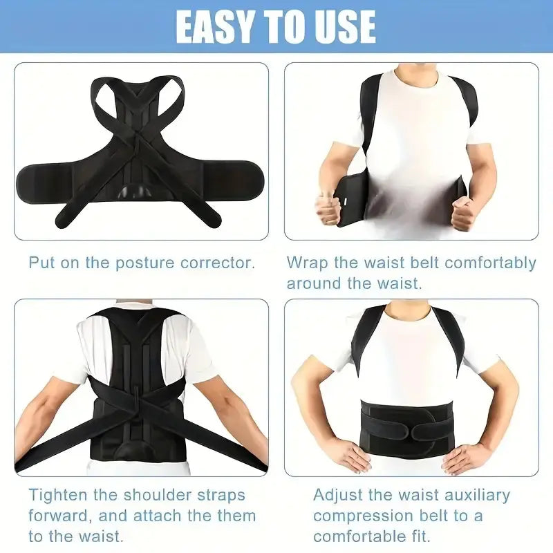 OLLAS Adjustable Back Support for Men & Women | Upper and Lower Back Stabilization with Waist Stability, Breathable Mesh Design | Casual Posture Corrector