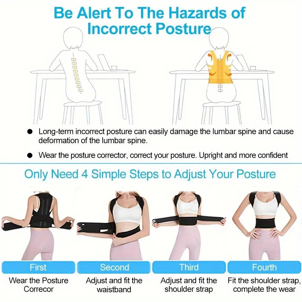 Adjustable Breathable Waist Brace - Lower Back Support & Posture Corrector Belt, Posture Strap for Gym, Sports, Office Sitting