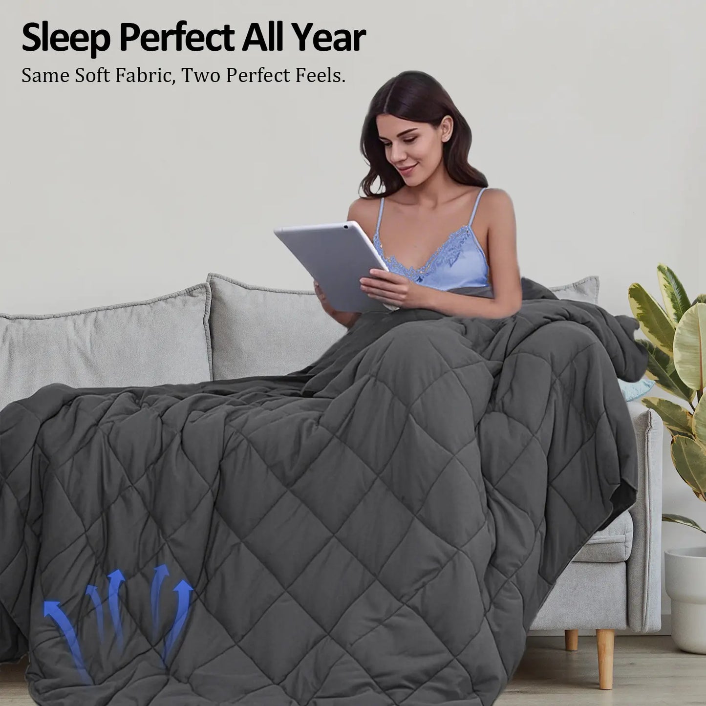 Smart Queen Weighted Blanket 20 Lbs for Adults (60"X 80"Qveen Size) Heavy Blanket, Breathable Cotton with Naturaglass Beads