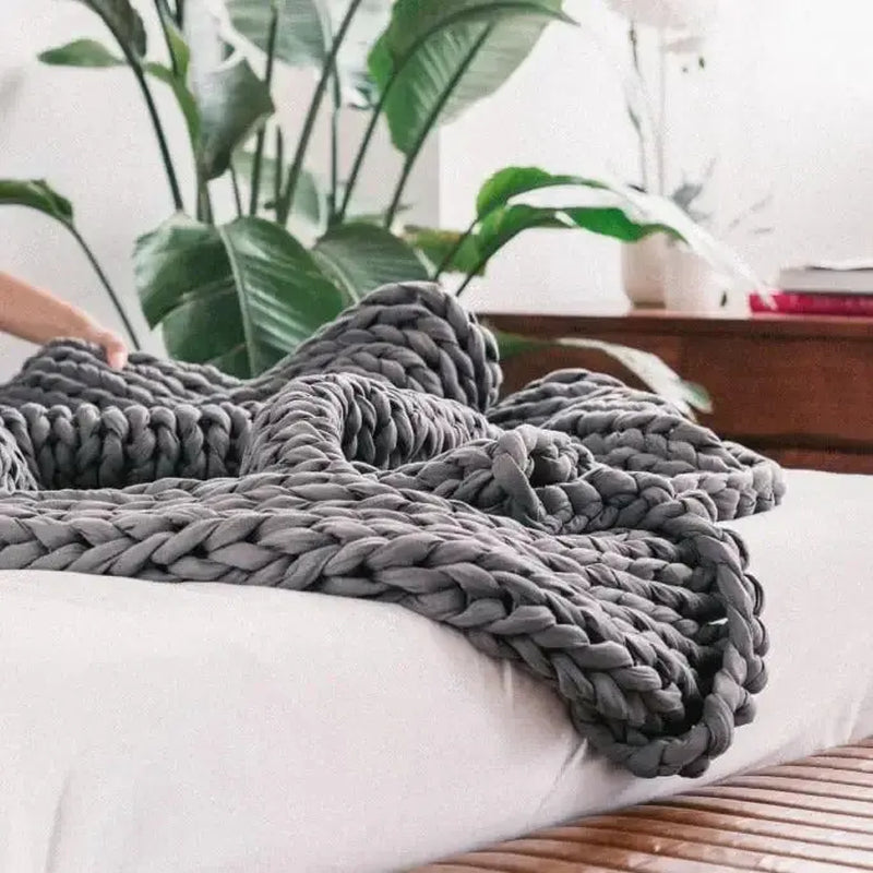 The Cuddler Hand-Knit Weighted Blanket | Ash