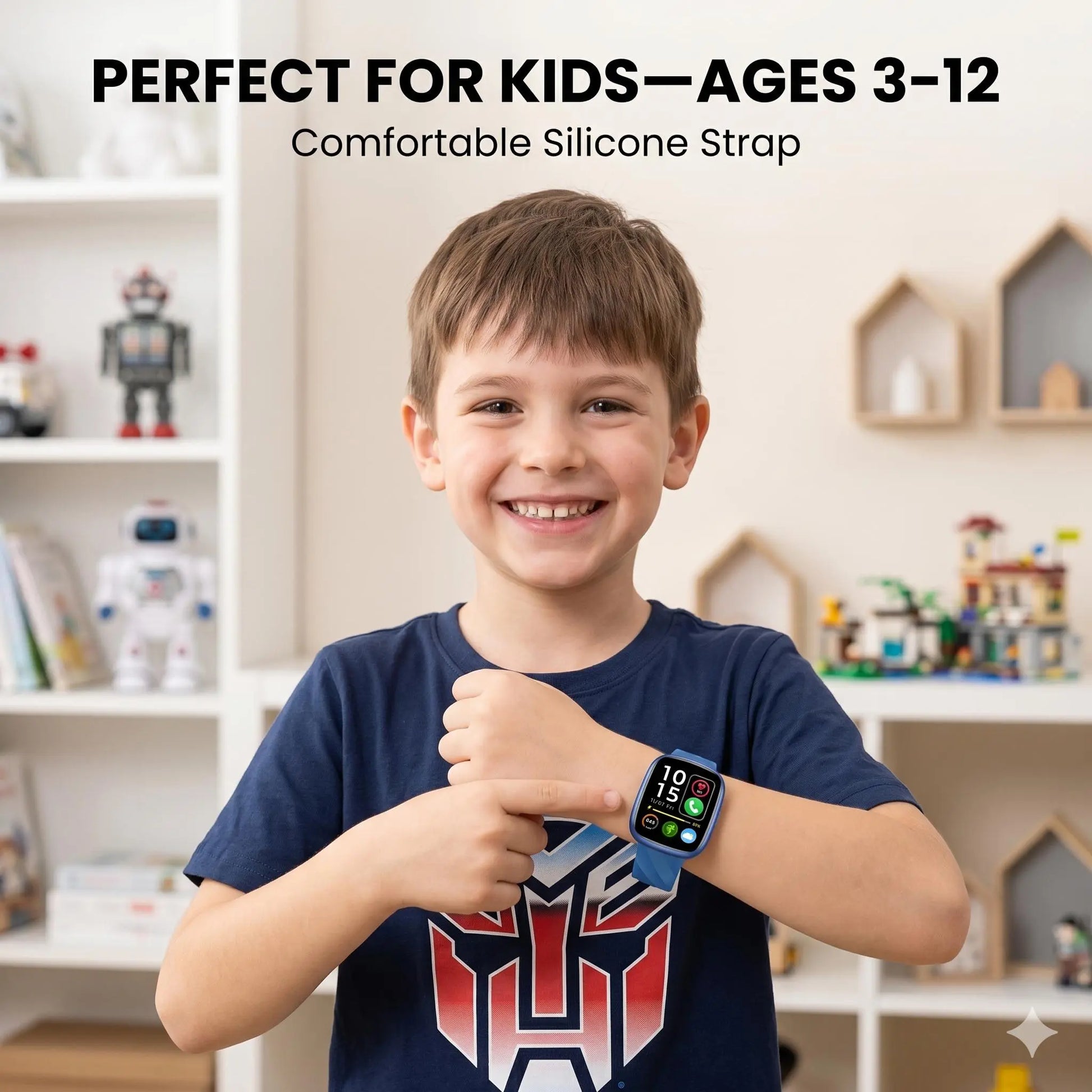 Transformers S60K Kids' Smartwatch 1.6-Inch Fitness Tracker with Heart Rate Monitor, Sleep Tracking, IP68 Water Resistance, 12/24-Hour Format, Educational Toys & Birthday Gifts for Girls Ages 6-12 - Wearable, Adjustable Wearable Adjustable Bluetooth Wrist